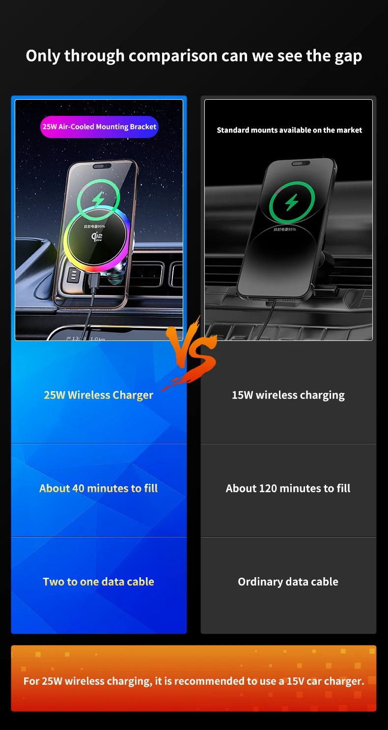 Car qi2.2 25W Magnetic Wireless Charger Air Cooling Fast Charging Station Air Vent Phone Holder Stand For iPhone 17~12 Pro Max