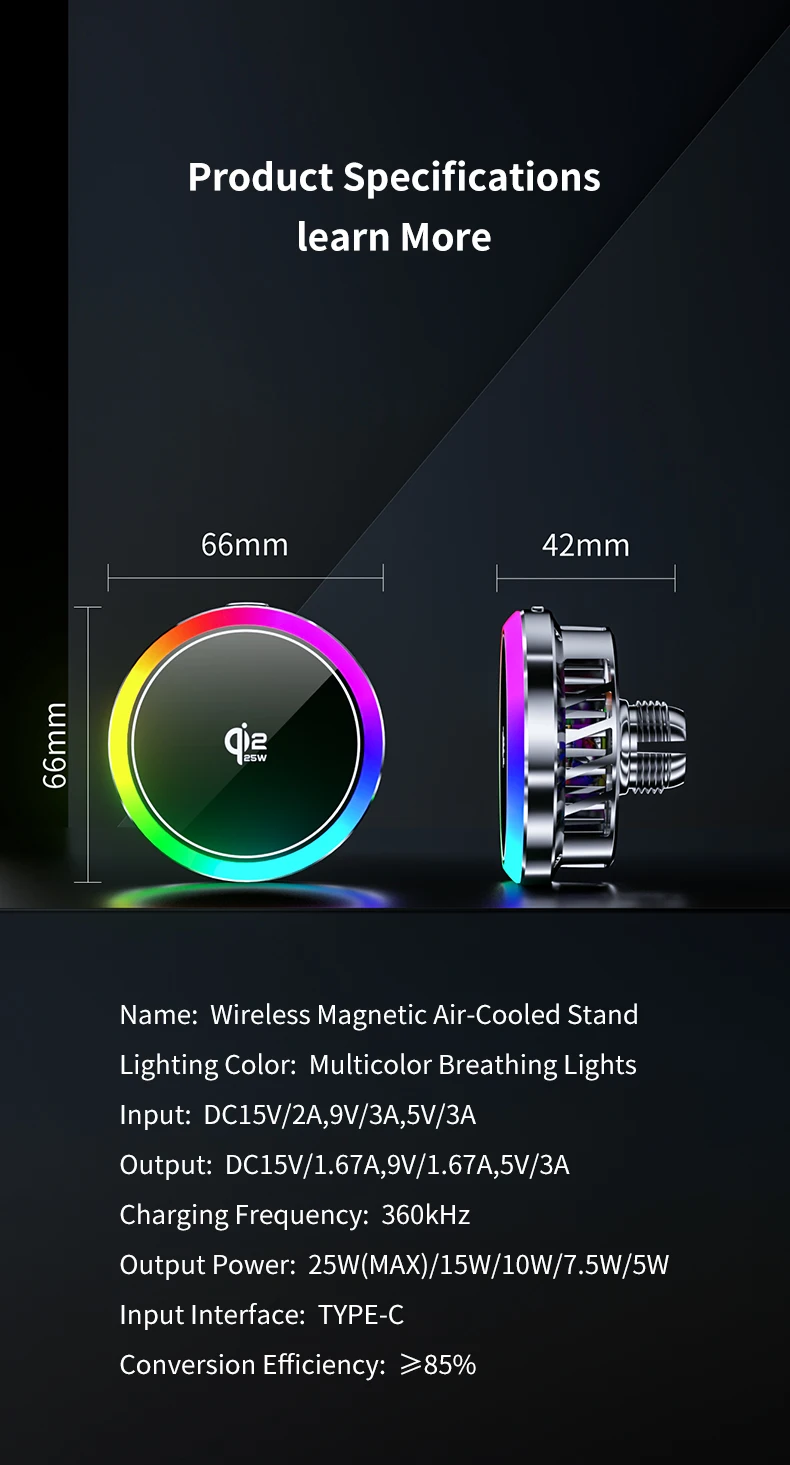 Car qi2.2 25W Magnetic Wireless Charger Air Cooling Fast Charging Station Air Vent Phone Holder Stand For iPhone 17~12 Pro Max