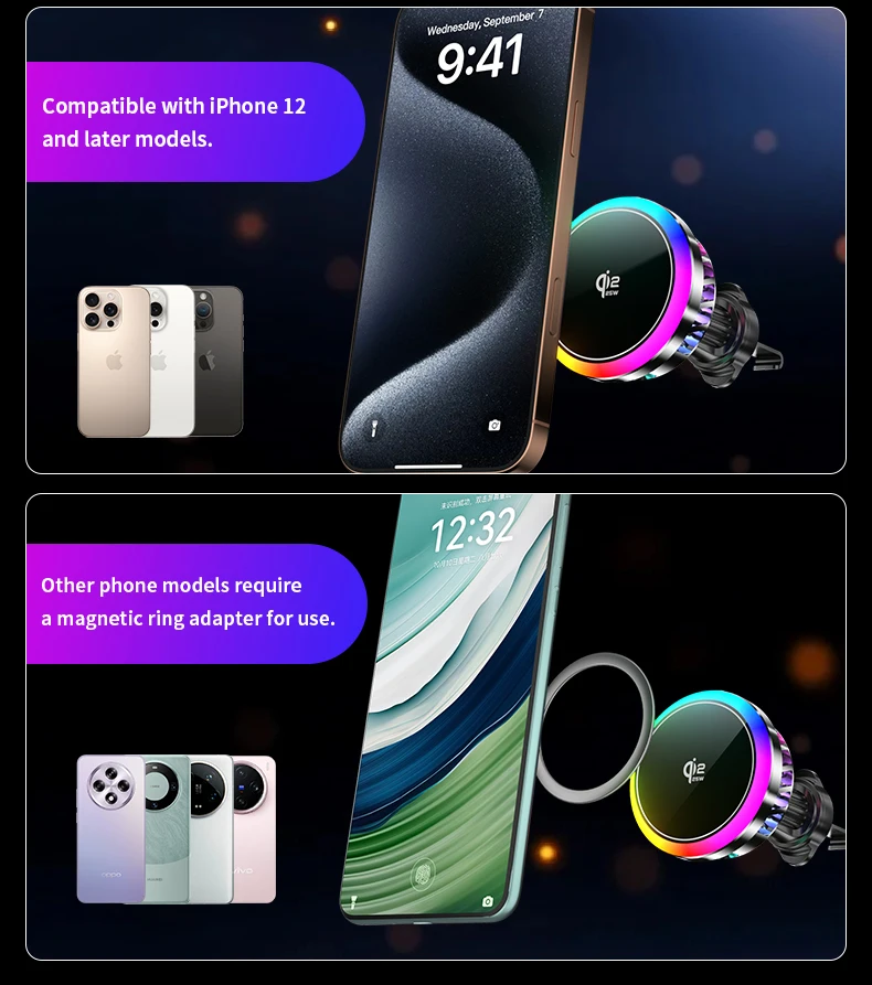 Car qi2.2 25W Magnetic Wireless Charger Air Cooling Fast Charging Station Air Vent Phone Holder Stand For iPhone 17~12 Pro Max