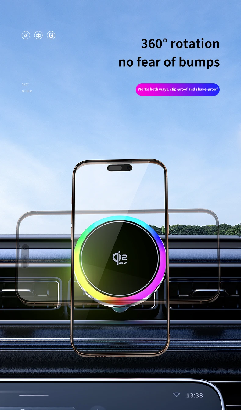 Car qi2.2 25W Magnetic Wireless Charger Air Cooling Fast Charging Station Air Vent Phone Holder Stand For iPhone 17~12 Pro Max