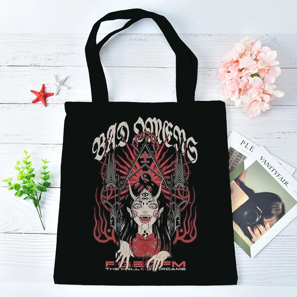 Bad Omens tote bag y2k shopping einkaufstasche grocery foldable femme