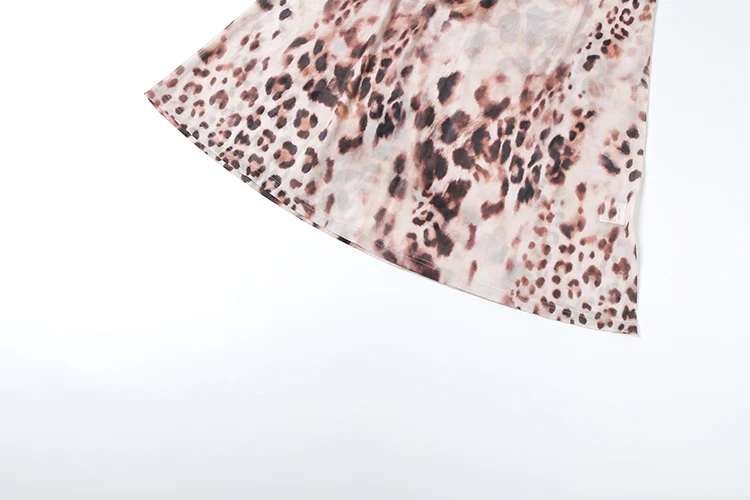Kliou Sexy See Through Long Dress Woman Leopard Print o-Neck Full Sleeve Cross Bandage Backless High Street Wild Style Vestidos
