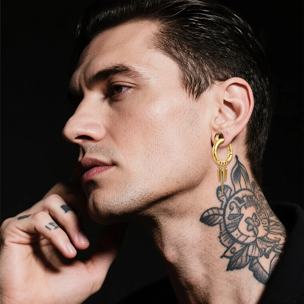 Giga 1/2Pcs 5.5MM Punk Ear Weights Hanger with Dangle Cone Stainless Steel For Ear Stretcher Guages Expander Piercing Jewelry