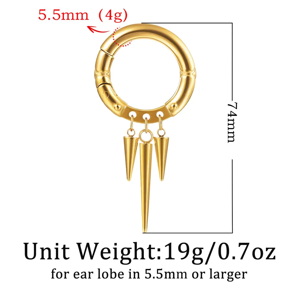 Giga 1/2Pcs 5.5MM Punk Ear Weights Hanger with Dangle Cone Stainless Steel For Ear Stretcher Guages Expander Piercing Jewelry