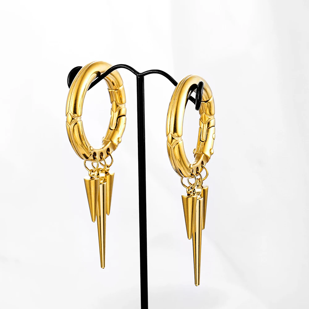 Giga 1/2Pcs 5.5MM Punk Ear Weights Hanger with Dangle Cone Stainless Steel For Ear Stretcher Guages Expander Piercing Jewelry