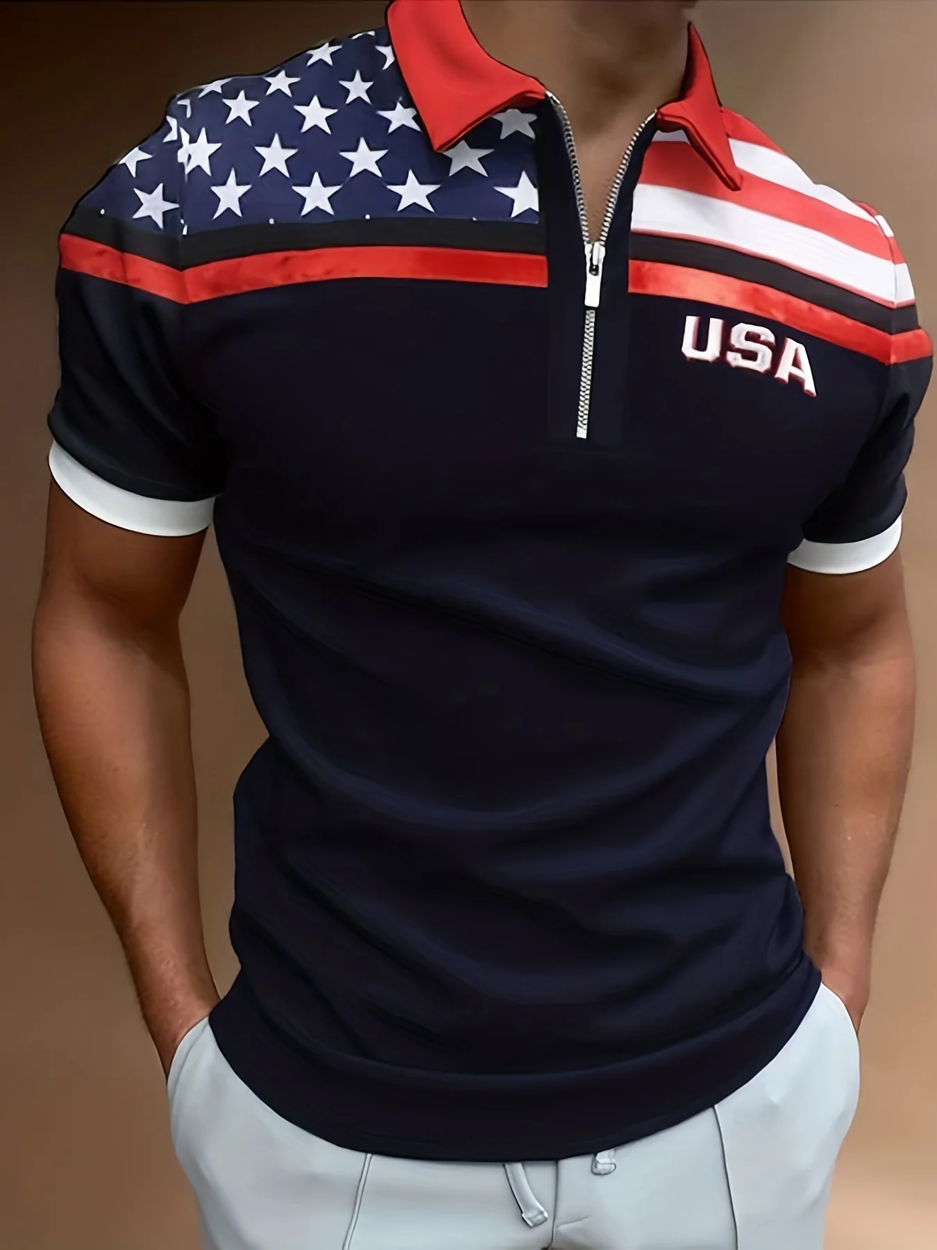 2026 Summer New Style Men's Zippered Polo Shirt with 3D Pattern Print for Street Casual Fashion Comfortable and Soft