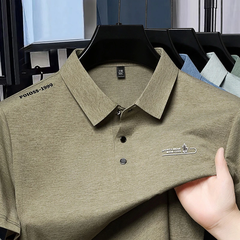 Casual Men Short Sleeve Polo Shirt Ice Silk Waffle Fabric Breathable Summer Business Formal Top