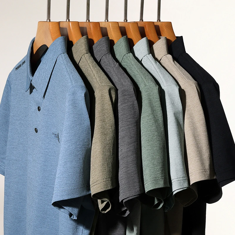 Casual Men Short Sleeve Polo Shirt Ice Silk Waffle Fabric Breathable Summer Business Formal Top