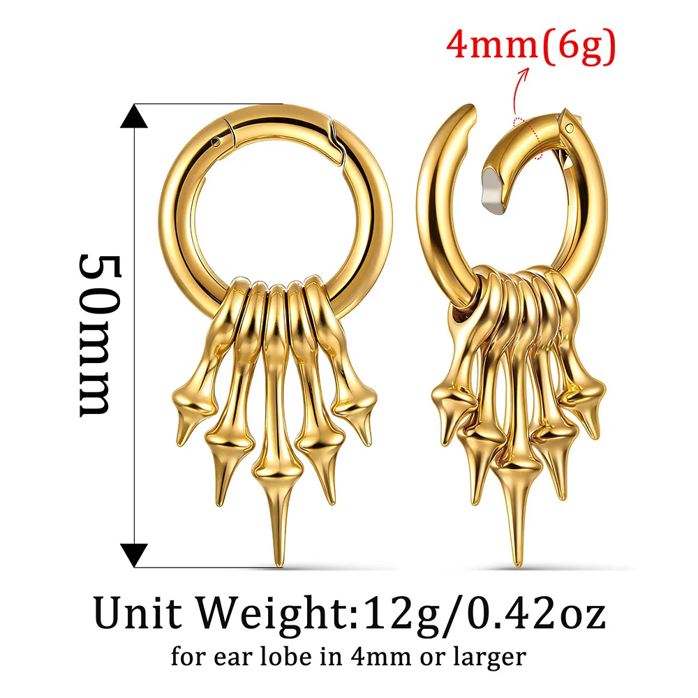 Twolobes 2PCS Punk Spike Ear Weights Hangers 316L Stainless Steel Ear Gauges 4mm 6G Stretched Lobe Earrings Hoop Gothic Jewelry