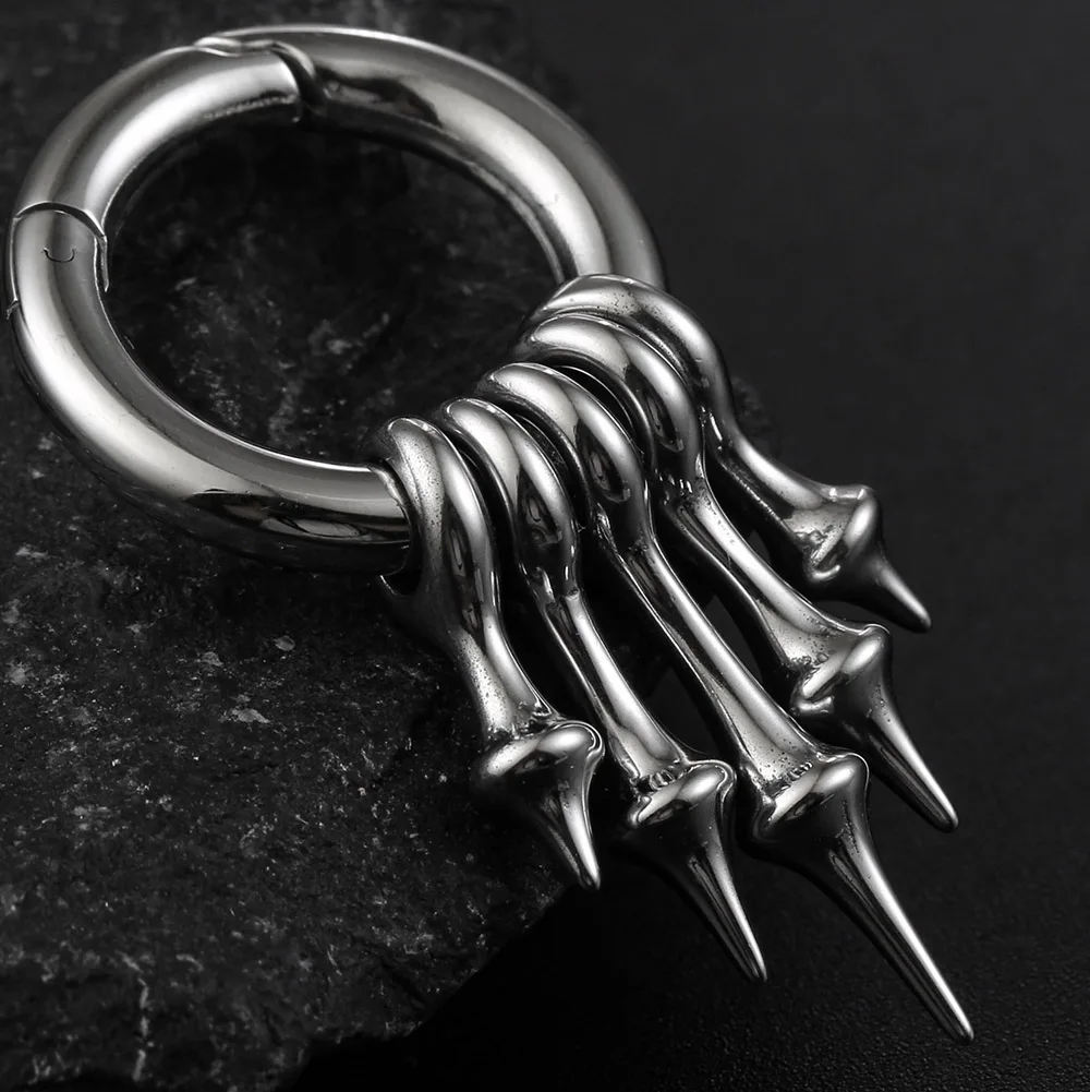 Twolobes 2PCS Punk Spike Ear Weights Hangers 316L Stainless Steel Ear Gauges 4mm 6G Stretched Lobe Earrings Hoop Gothic Jewelry