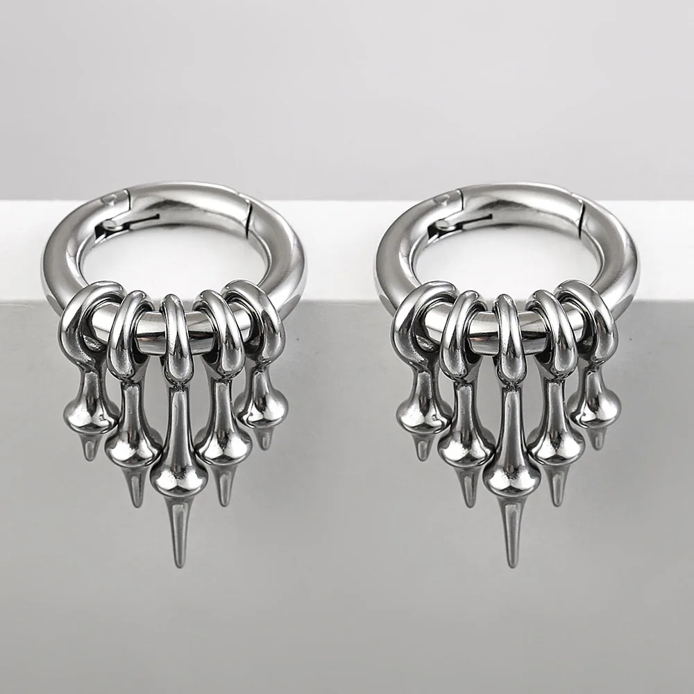 Twolobes 2PCS Punk Spike Ear Weights Hangers 316L Stainless Steel Ear Gauges 4mm 6G Stretched Lobe Earrings Hoop Gothic Jewelry