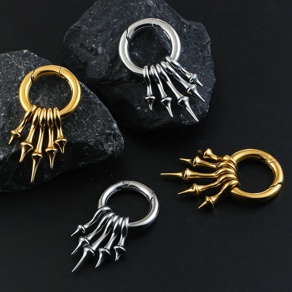 Twolobes 2PCS Punk Spike Ear Weights Hangers 316L Stainless Steel Ear Gauges 4mm 6G Stretched Lobe Earrings Hoop Gothic Jewelry