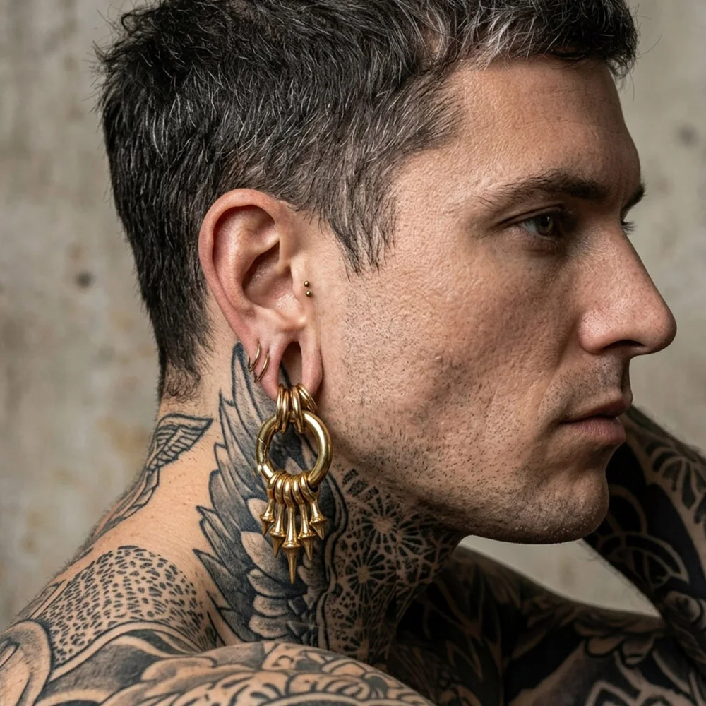 Twolobes 2PCS Punk Spike Ear Weights Hangers 316L Stainless Steel Ear Gauges 4mm 6G Stretched Lobe Earrings Hoop Gothic Jewelry