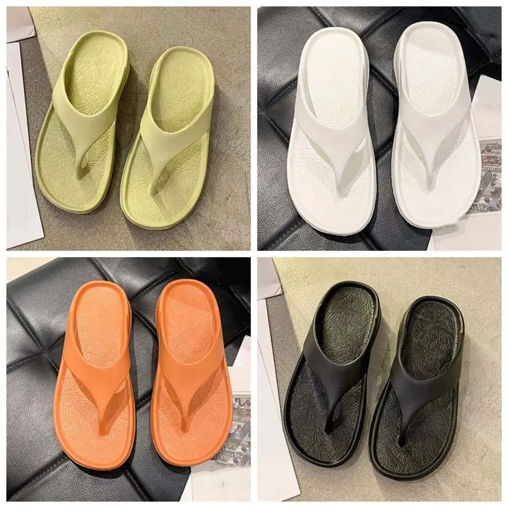 Portable Soft Sole Non-slip Flip Flops Thickened Solid Color EVA Slippers Resilience Stylish Outdoor Flip Flops Women