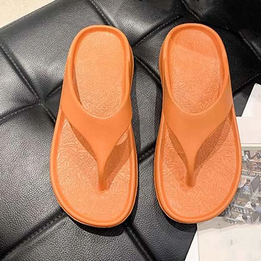 Portable Soft Sole Non-slip Flip Flops Thickened Solid Color EVA Slippers Resilience Stylish Outdoor Flip Flops Women