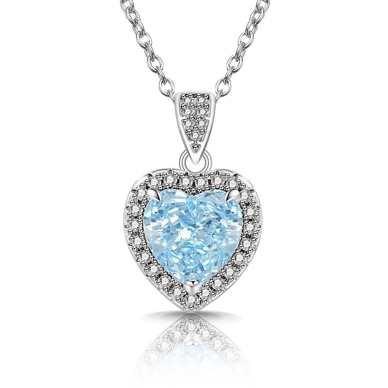 925 Sterling Silver Fashion Light Luxury Ice Flower Cut Love Crystal Zircon Necklace Birthday Party Anniversary Gift