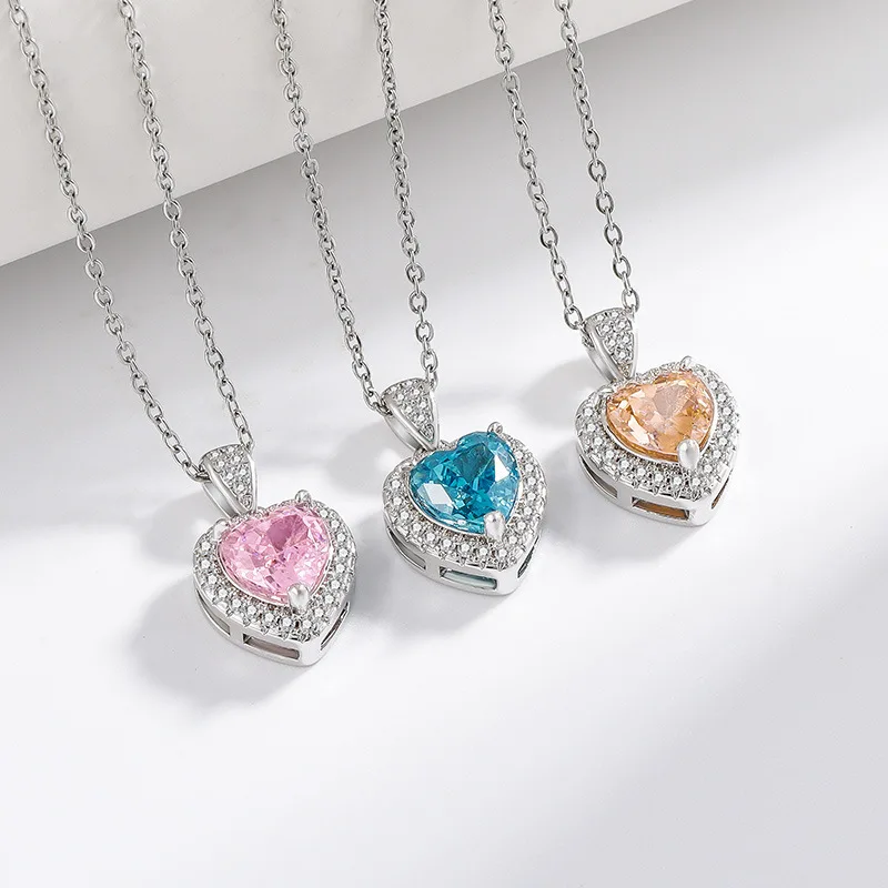 925 Sterling Silver Fashion Light Luxury Ice Flower Cut Love Crystal Zircon Necklace Birthday Party Anniversary Gift