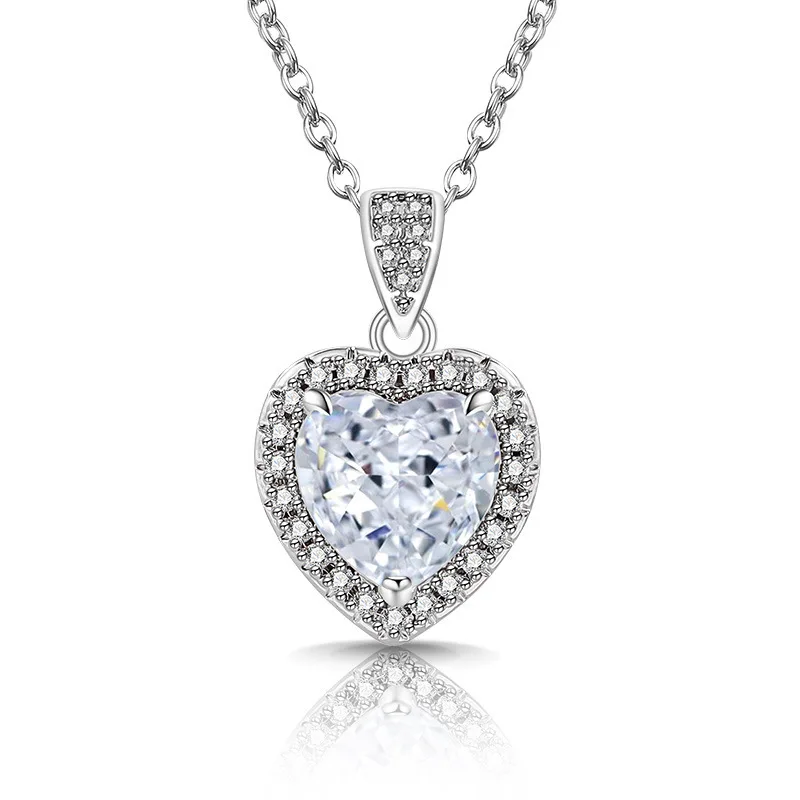 925 Sterling Silver Fashion Light Luxury Ice Flower Cut Love Crystal Zircon Necklace Birthday Party Anniversary Gift