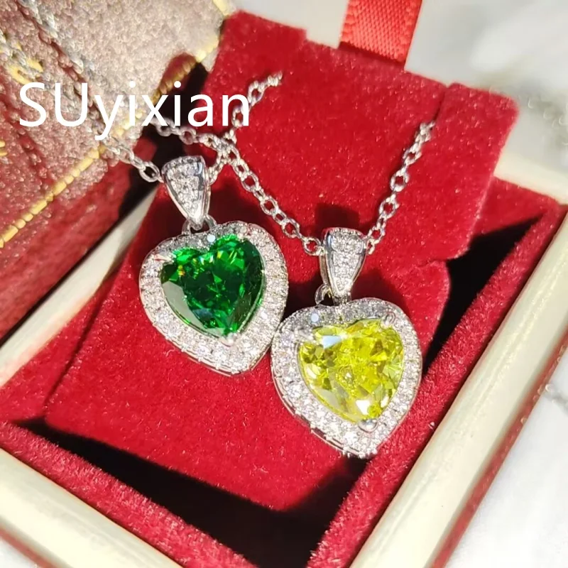 925 Sterling Silver Fashion Light Luxury Ice Flower Cut Love Crystal Zircon Necklace Birthday Party Anniversary Gift