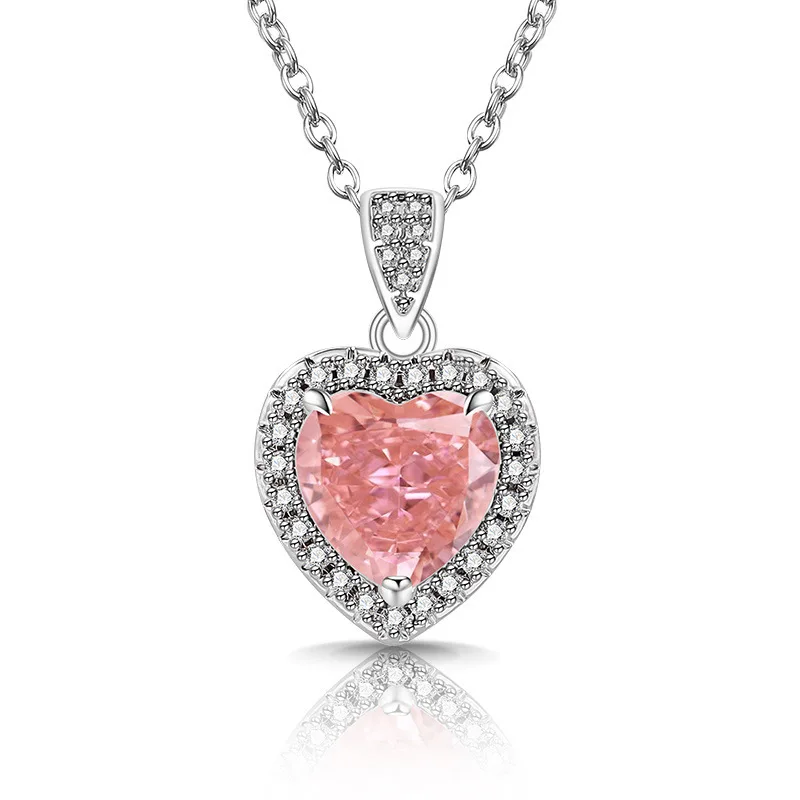 925 Sterling Silver Fashion Light Luxury Ice Flower Cut Love Crystal Zircon Necklace Birthday Party Anniversary Gift