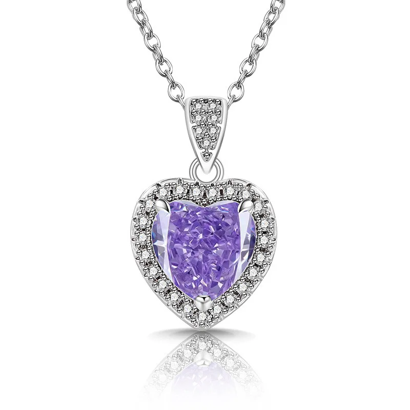 925 Sterling Silver Fashion Light Luxury Ice Flower Cut Love Crystal Zircon Necklace Birthday Party Anniversary Gift