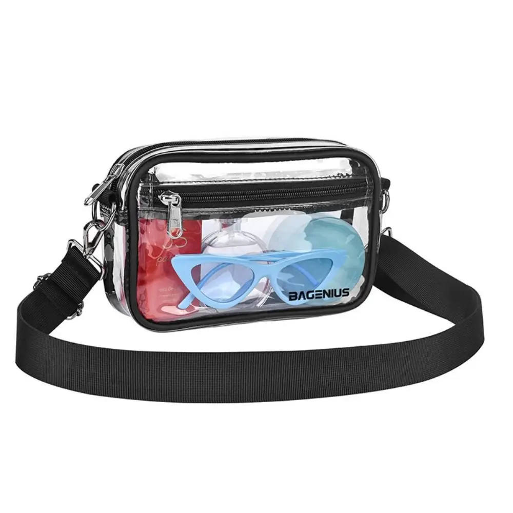 Chic See-through Clear Crossbody Bag PVC Large Capacity Clear Messenger Bag Soft Strap Transparent Stadium Bag Men & Women