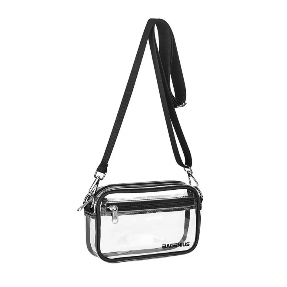 Chic See-through Clear Crossbody Bag PVC Large Capacity Clear Messenger Bag Soft Strap Transparent Stadium Bag Men & Women