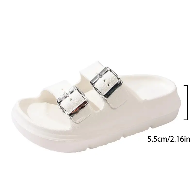 Fashion Metal Buckle Thick Bottom Slippers Women Summer 2026 Lightweight EVA Waterproof Beach Sandals Woman's Non Slip Slippers