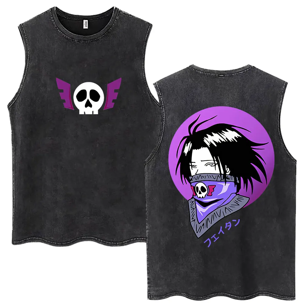 Vintage Washed Anime Hunter X Hunter Tank Tops Kite Phantom Troupe Hisoka Chrollo Sleeveless T-shirt Men Women 100% Cotton Vests