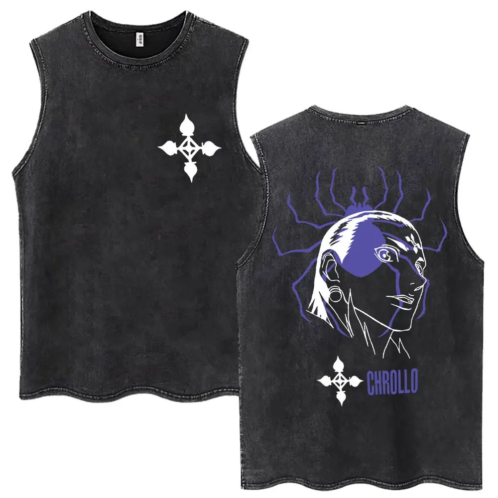 Vintage Washed Anime Hunter X Hunter Tank Tops Kite Phantom Troupe Hisoka Chrollo Sleeveless T-shirt Men Women 100% Cotton Vests