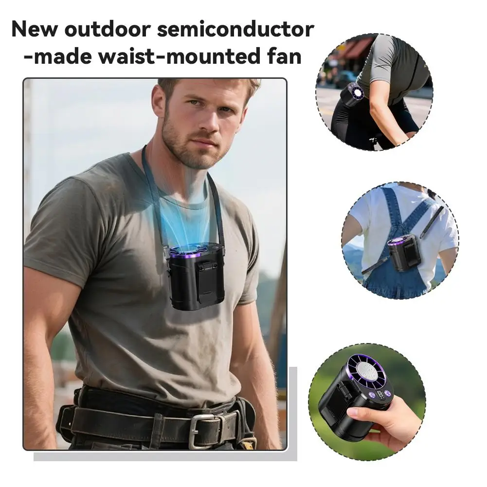 Portable Waist Mounted Fan Semiconductor Cooling Personal Air Conditioner 3000mAh Turbo Outdoor Working Cooling Fan