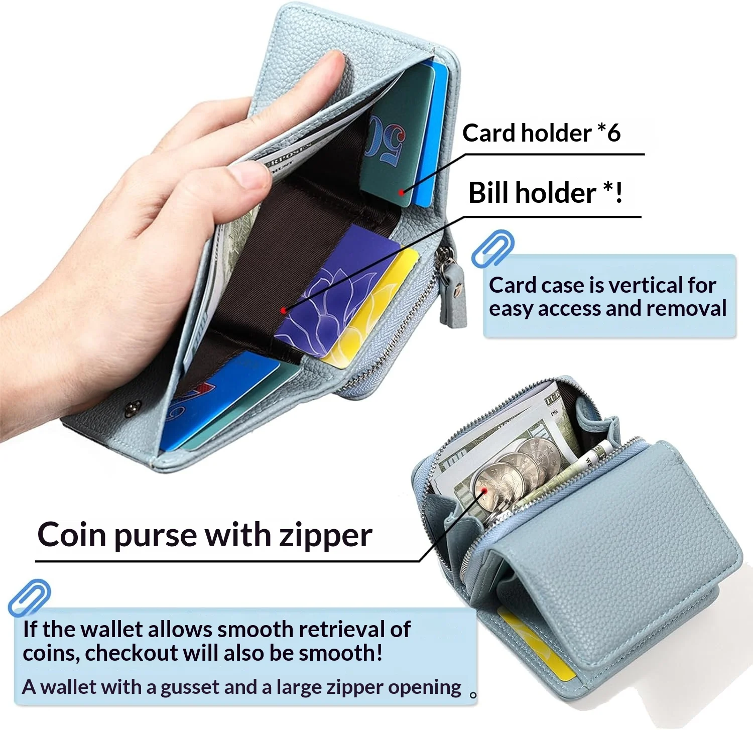 Pomelo Best Trifold Small Wallet For Women RFID Blocking Faux Leather Slim Card Holder With Zipper Coin