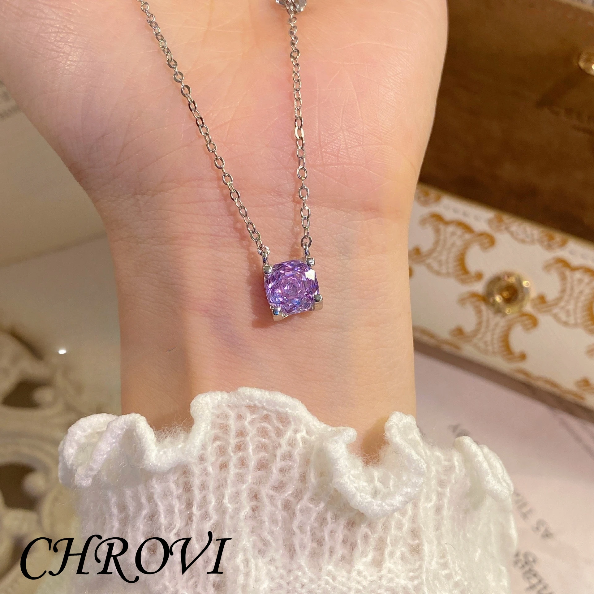 Luxury-Style 925 Sterling Silver Millennium Rose Necklace with Diamonds and Glittering Lockbone Chain for Women
