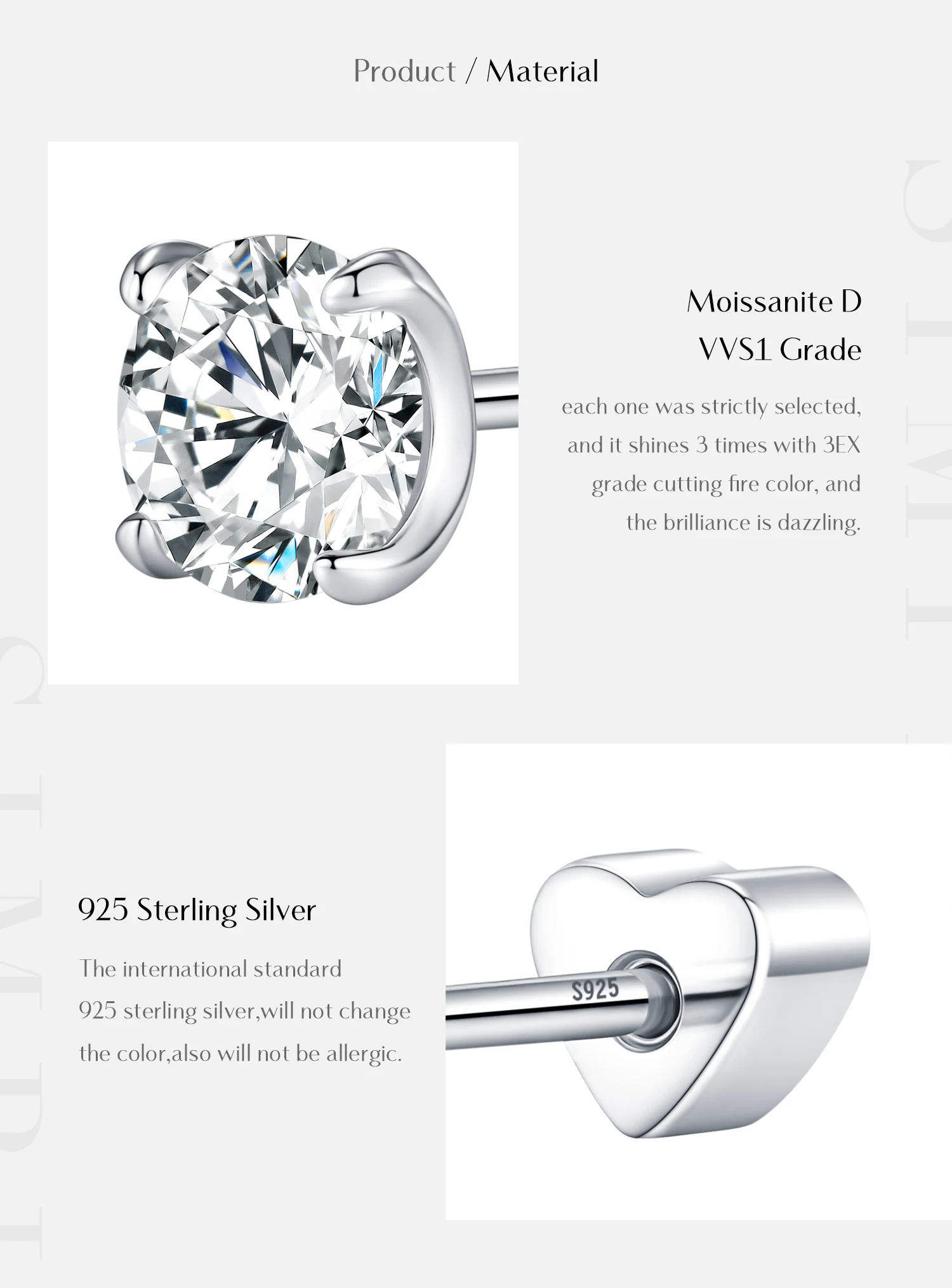 MODIAN 0.5CT D Color Cartilage Studs Moissanite 925 Sterling Sliver Neutral Simple Heart Screw Stud Earrings For Women Jewelry
