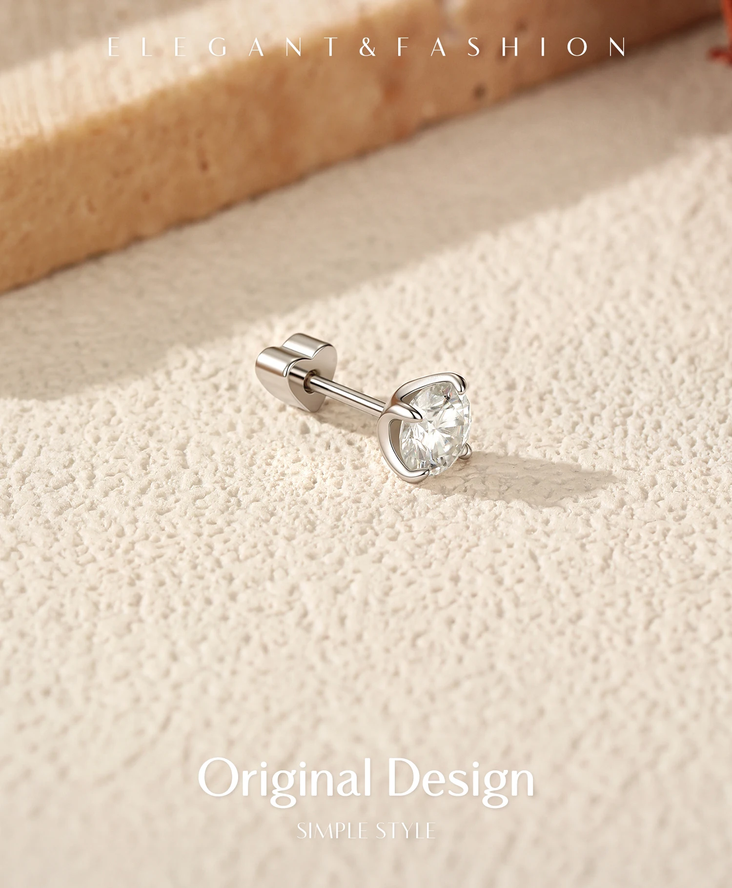MODIAN 0.5CT D Color Cartilage Studs Moissanite 925 Sterling Sliver Neutral Simple Heart Screw Stud Earrings For Women Jewelry
