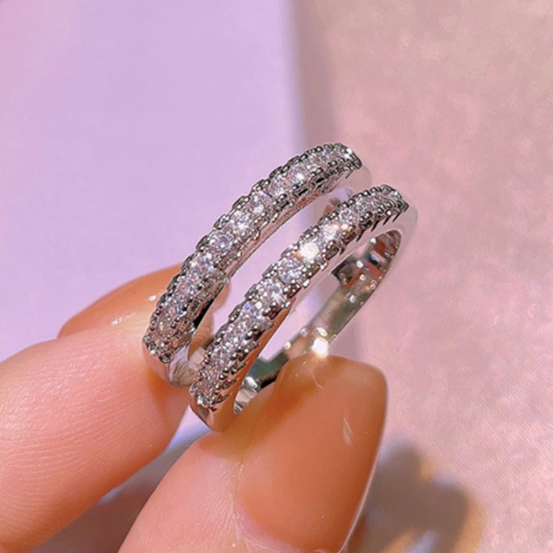 OXTAO Double Row Half-eternity Rings Couple Anniversary Gifts Certified 2mm D Moissanite Wedding Ring Jewelry 14K Gold Filled