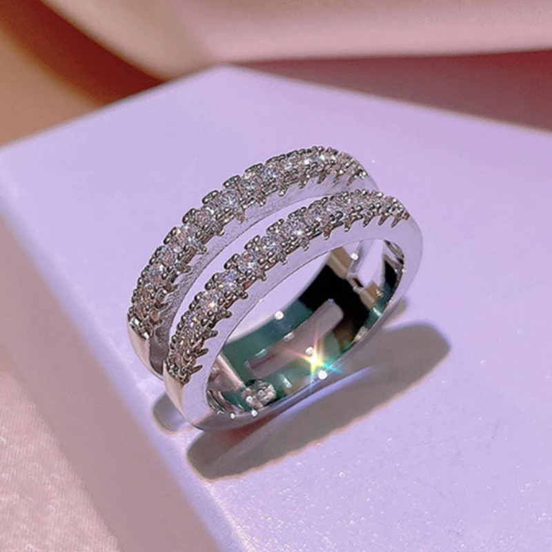 OXTAO Double Row Half-eternity Rings Couple Anniversary Gifts Certified 2mm D Moissanite Wedding Ring Jewelry 14K Gold Filled