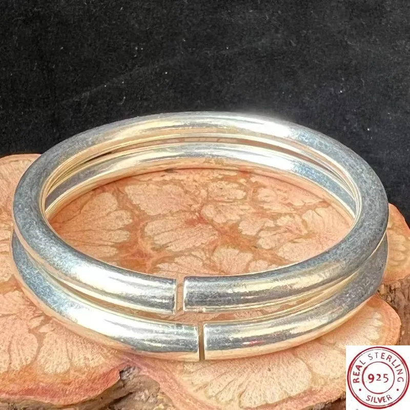 Vintage Handmade Silver‑Plated Bangle Set 2Pcs Plain Surface Open Cuff Unisex Retro Daily Wear Fashion Jewelry Ornament
