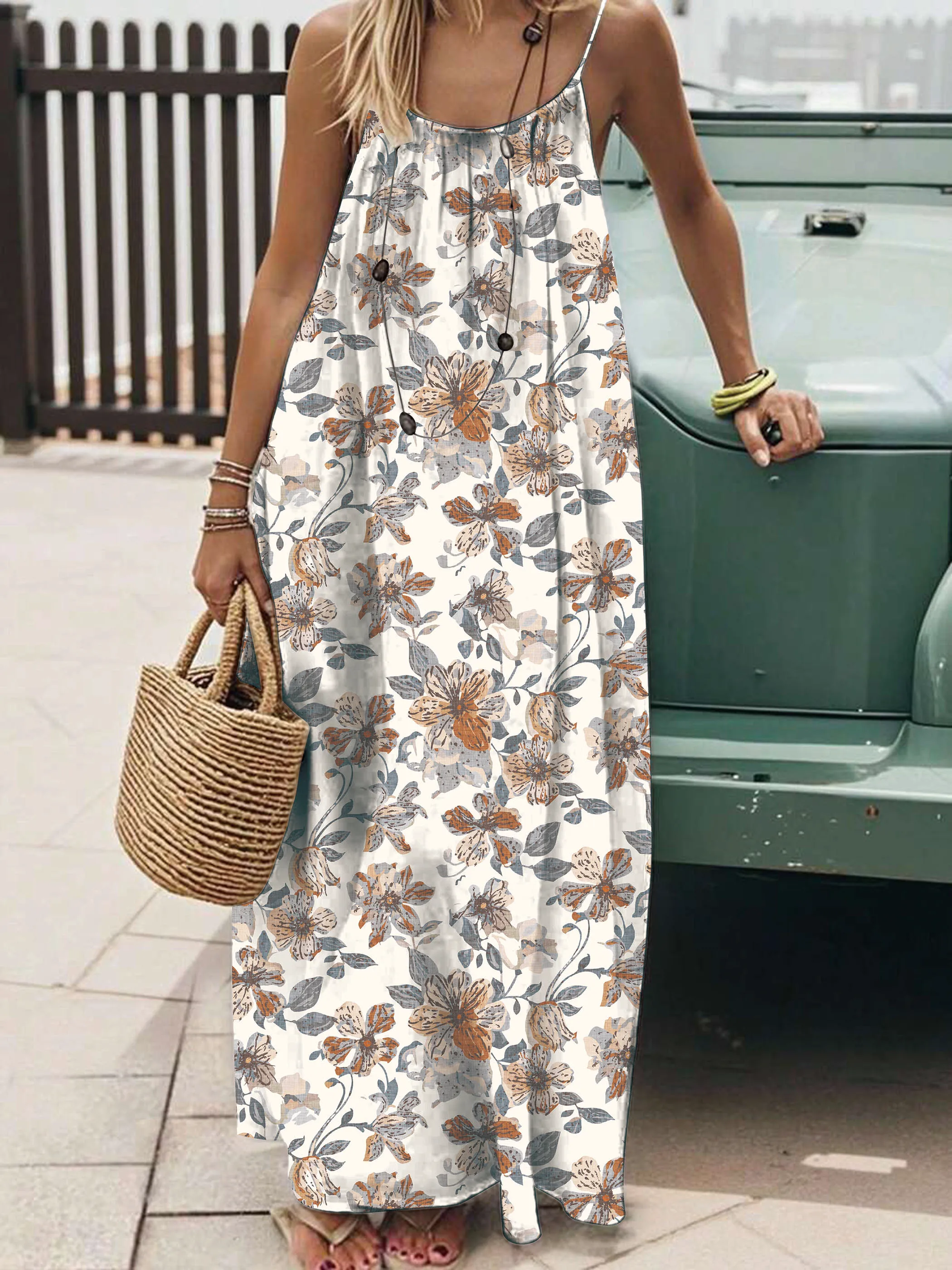 2026 European and American Cross-border Foreign Trade Women's New Style Strapless Backless Loose Print Long Dress