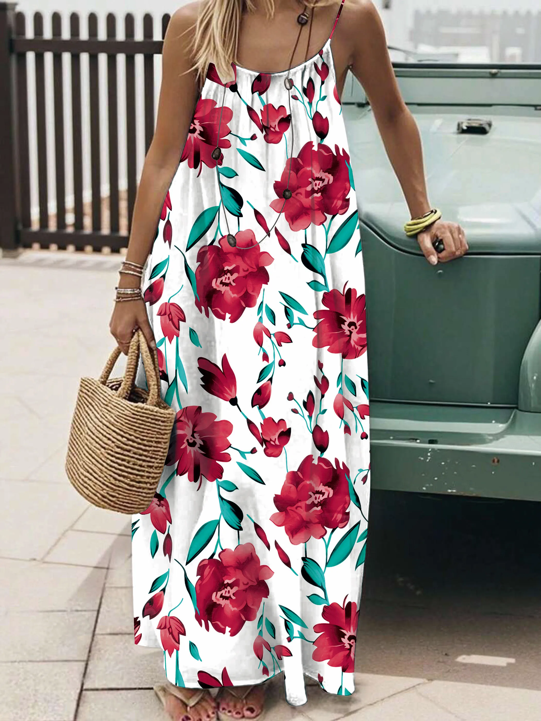 2026 European and American Cross-border Foreign Trade Women's New Style Strapless Backless Loose Print Long Dress