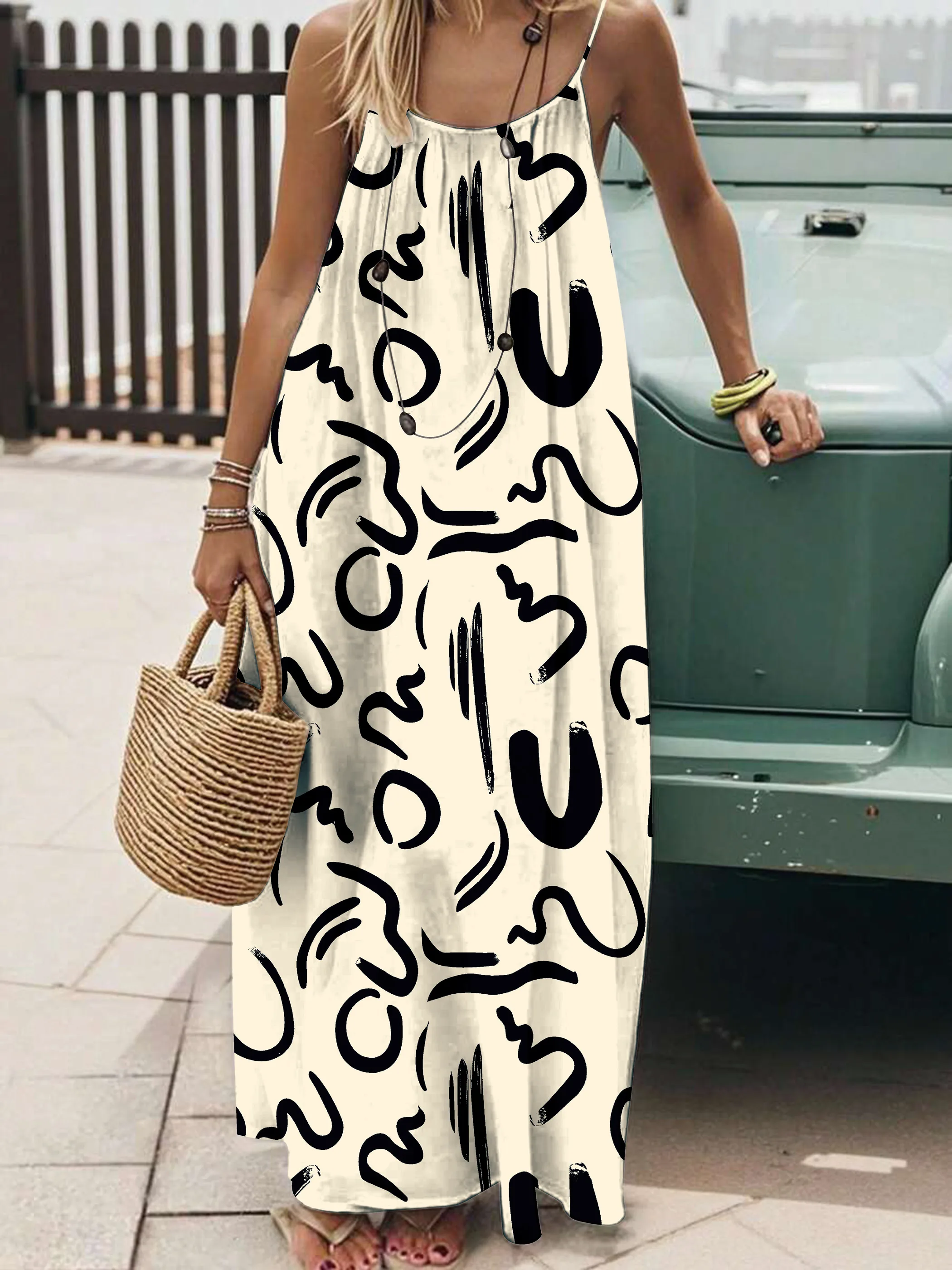 2026 European and American Cross-border Foreign Trade Women's New Style Strapless Backless Loose Print Long Dress