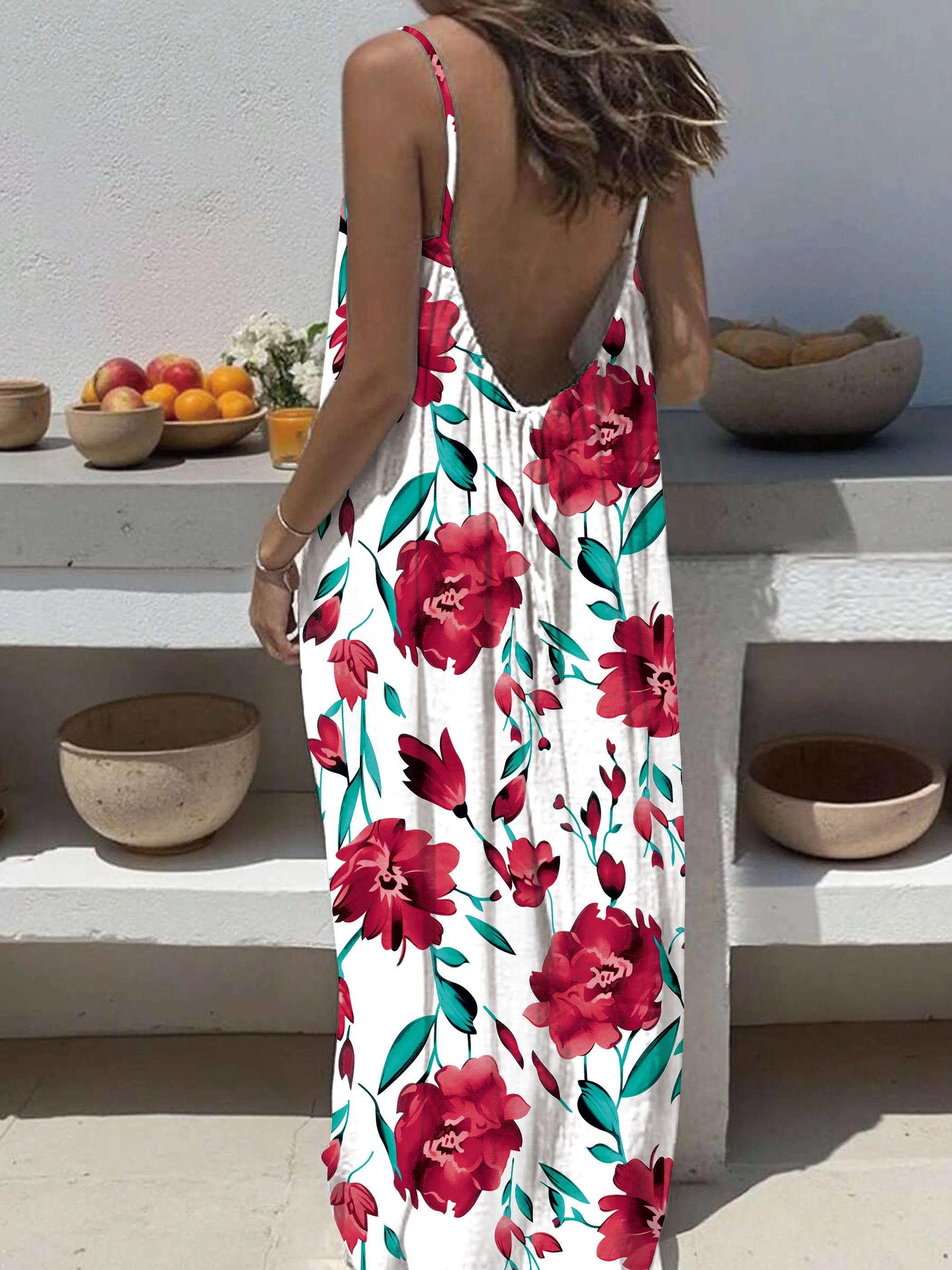 2026 European and American Cross-border Foreign Trade Women's New Style Strapless Backless Loose Print Long Dress