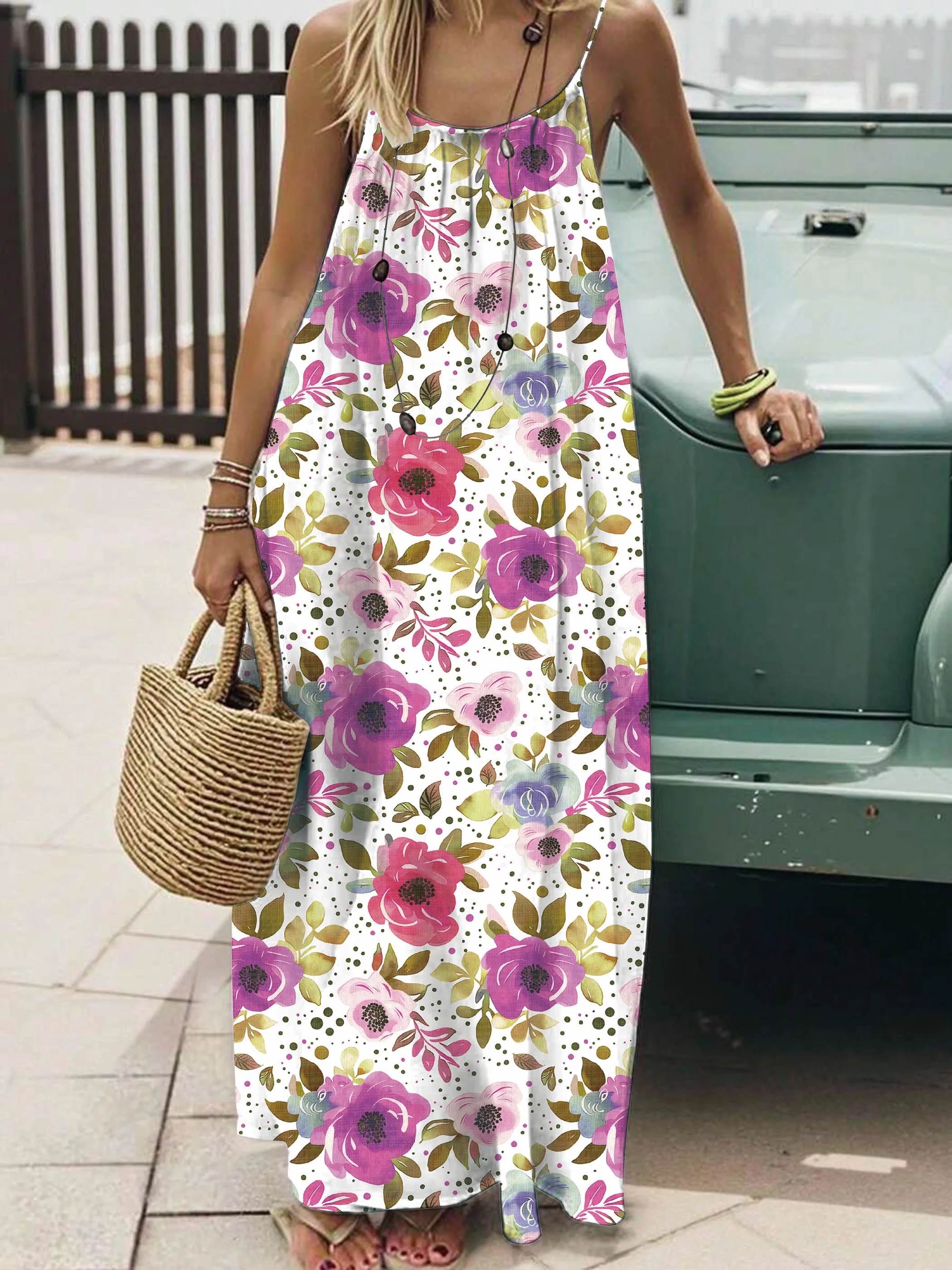2026 European and American Cross-border Foreign Trade Women's New Style Strapless Backless Loose Print Long Dress