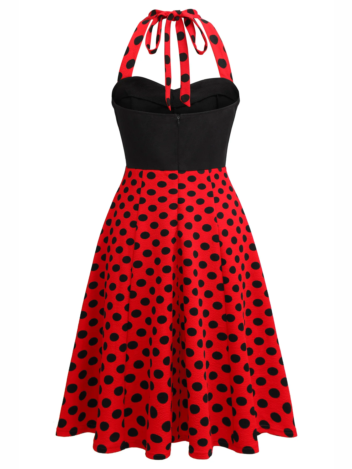 Women Sexy Backless Retro 1950s Sleeveless Polka-Dot Birthday Party Knee Length Swing Dress