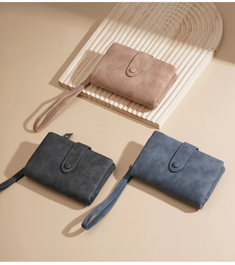 Baellerry Women's Short Wallet Soft Suede PU Leather Card Holder with Multiple Slots Snap Fasteners And Zipper Coin Purse