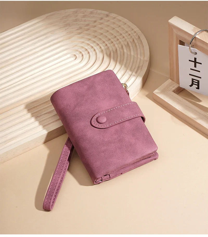Baellerry Women's Short Wallet Soft Suede PU Leather Card Holder with Multiple Slots Snap Fasteners And Zipper Coin Purse
