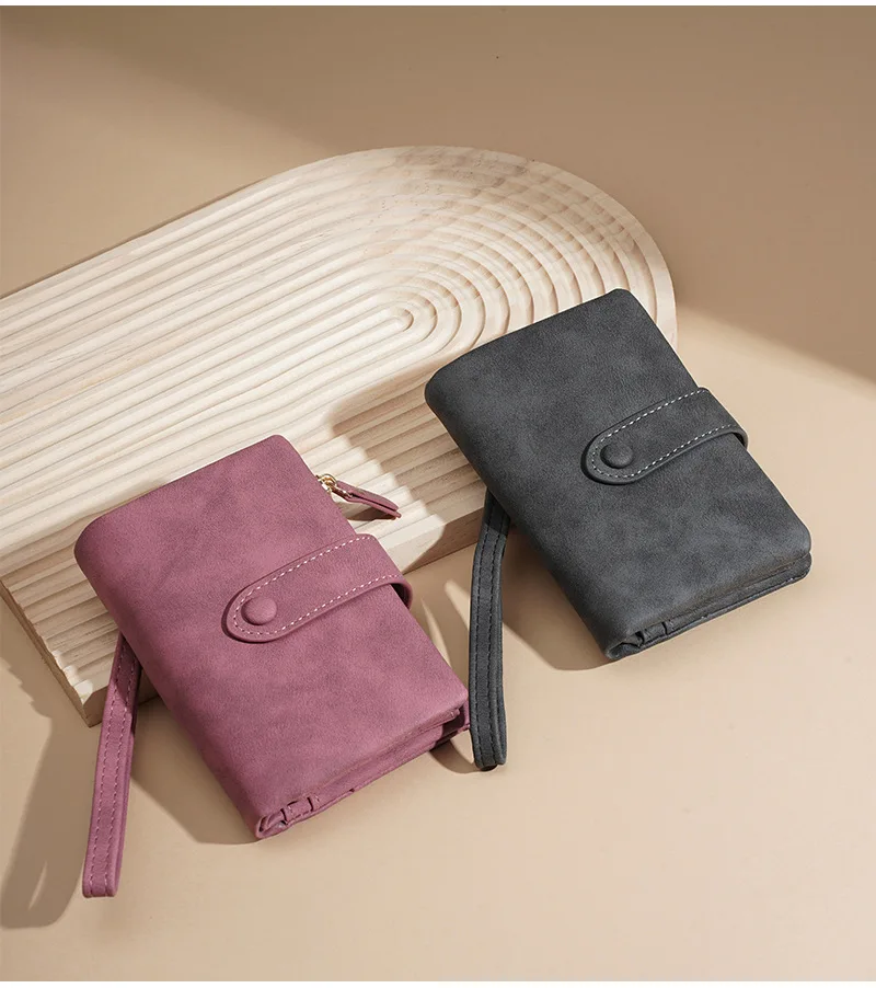 Baellerry Women's Short Wallet Soft Suede PU Leather Card Holder with Multiple Slots Snap Fasteners And Zipper Coin Purse