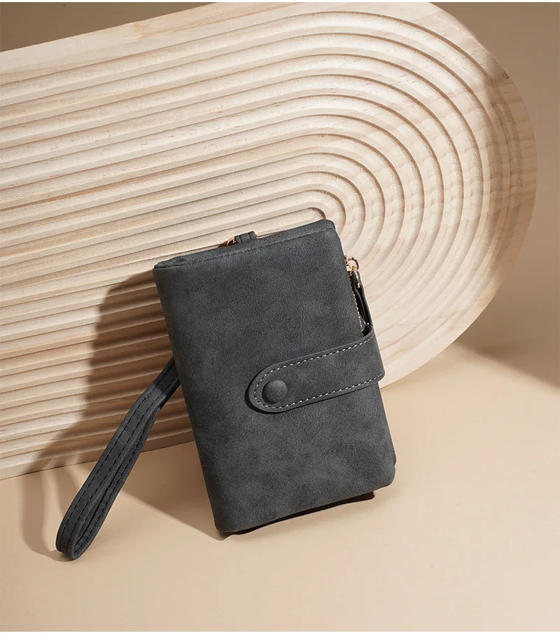 Baellerry Women's Short Wallet Soft Suede PU Leather Card Holder with Multiple Slots Snap Fasteners And Zipper Coin Purse