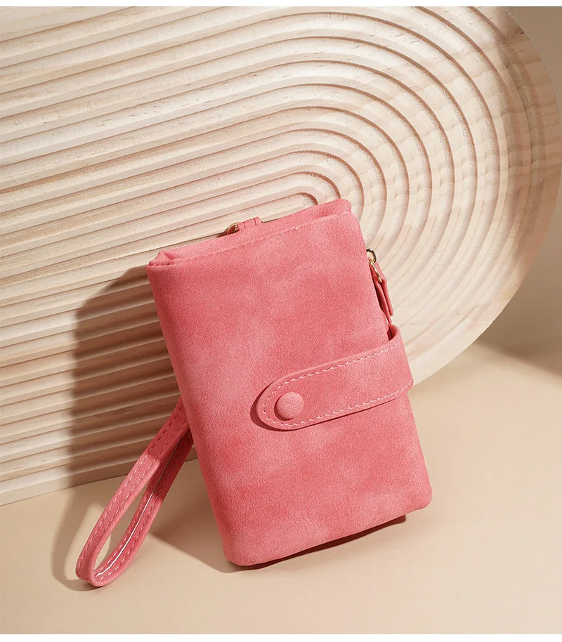 Baellerry Women's Short Wallet Soft Suede PU Leather Card Holder with Multiple Slots Snap Fasteners And Zipper Coin Purse