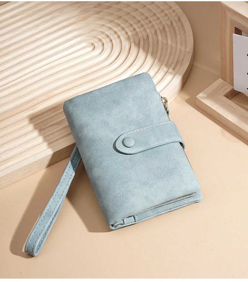 Baellerry Women's Short Wallet Soft Suede PU Leather Card Holder with Multiple Slots Snap Fasteners And Zipper Coin Purse